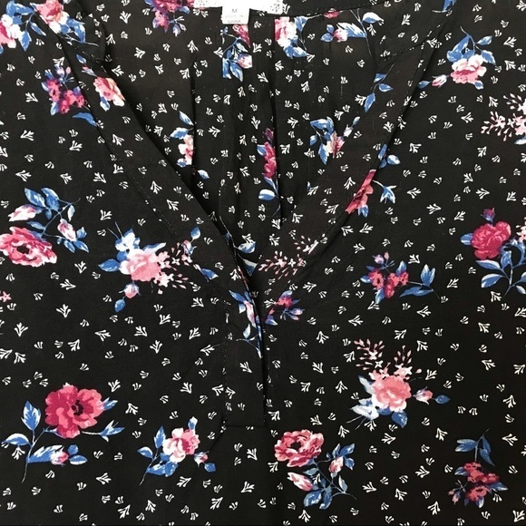 Bailey & Chloe Womens Size M Top Blouse V Neck Long Sleeve Blue Floral Rayon - Picture 6 of 9